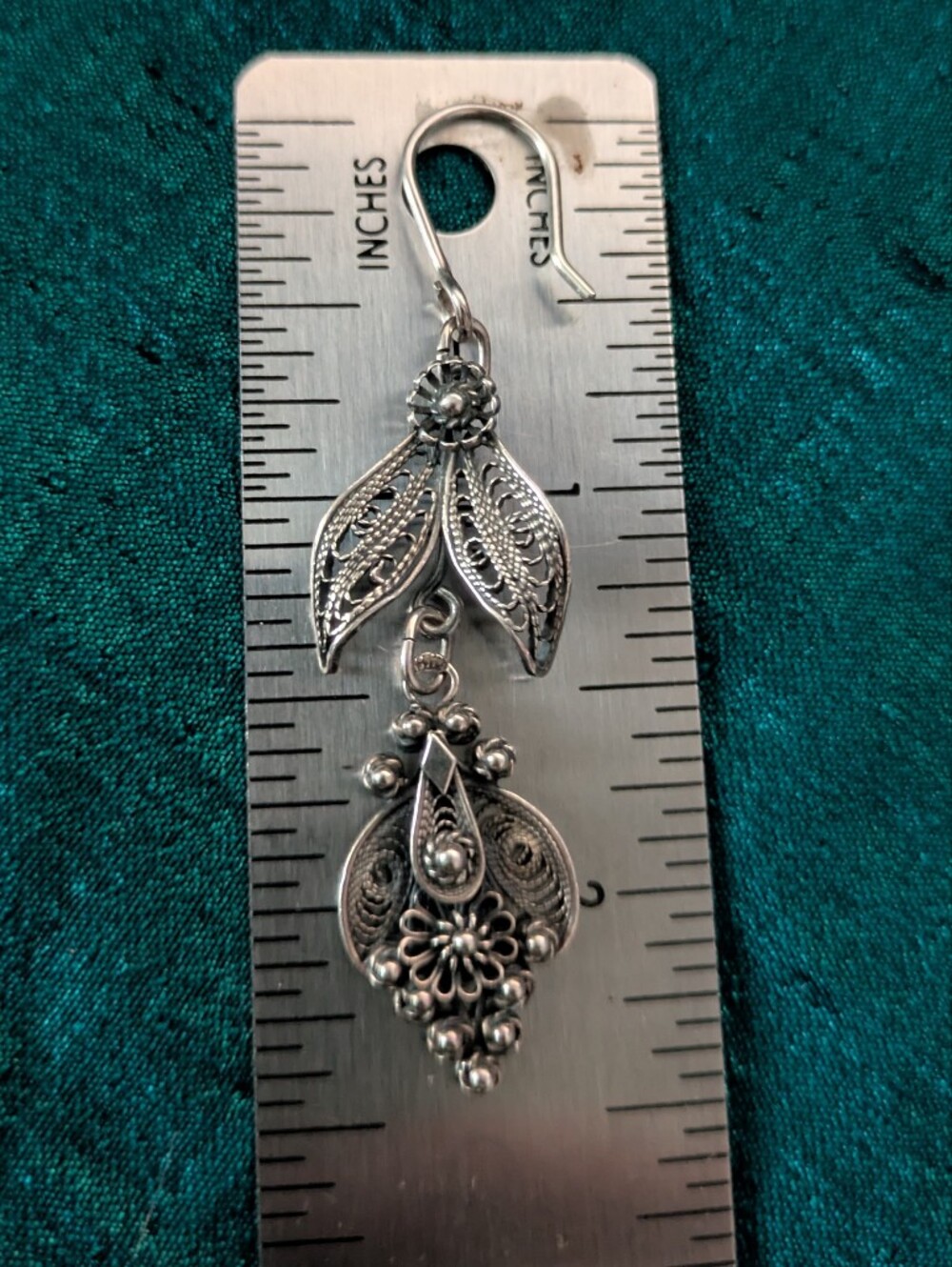Sterling Silver Filigree Drop Earrings - Silver - Picture 6 of 8